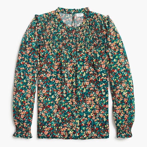 J.Crew Floral Ruffle Neck Blouse Size Medium - Picture 1 of 10